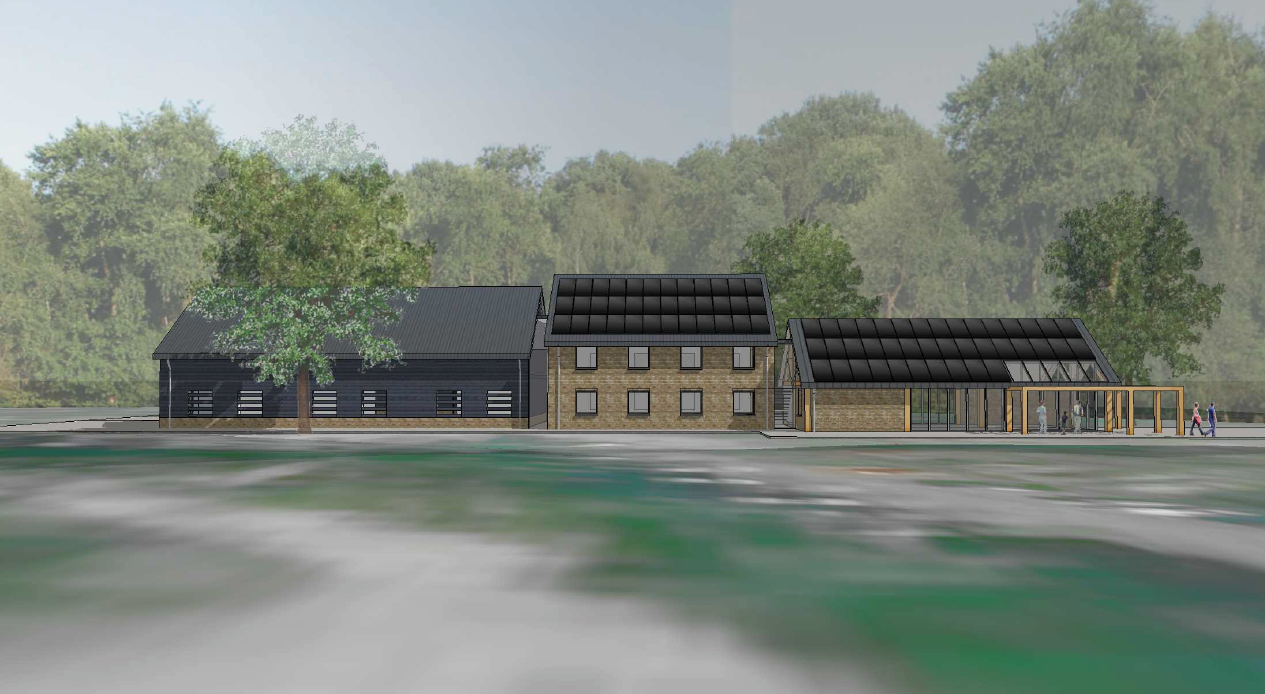 Rechts de vernieuwde receptie. In het midden kantoorruimte en links onder meer ruimte voor de schoonmaak. Het fietsverhuurpunt wordt verplaatst en zal niet meer onderdeel zijn van het receptiegebouw.