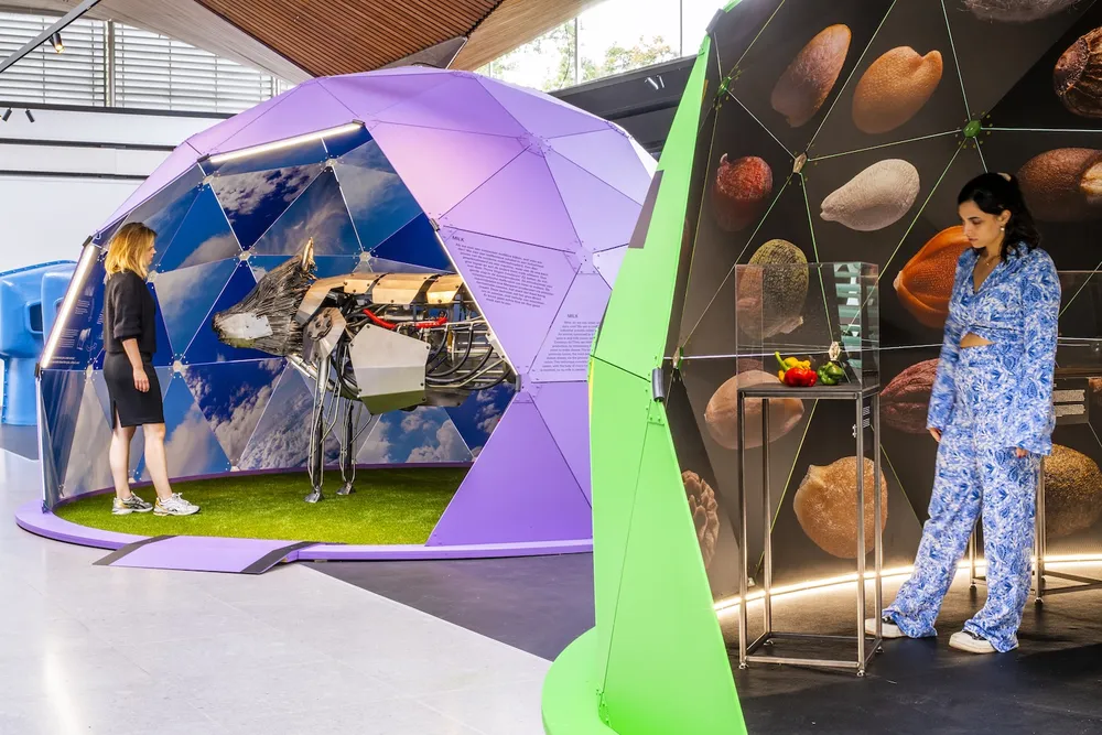 Visitors at a dome-shaped exhibit in Next Nature Museum